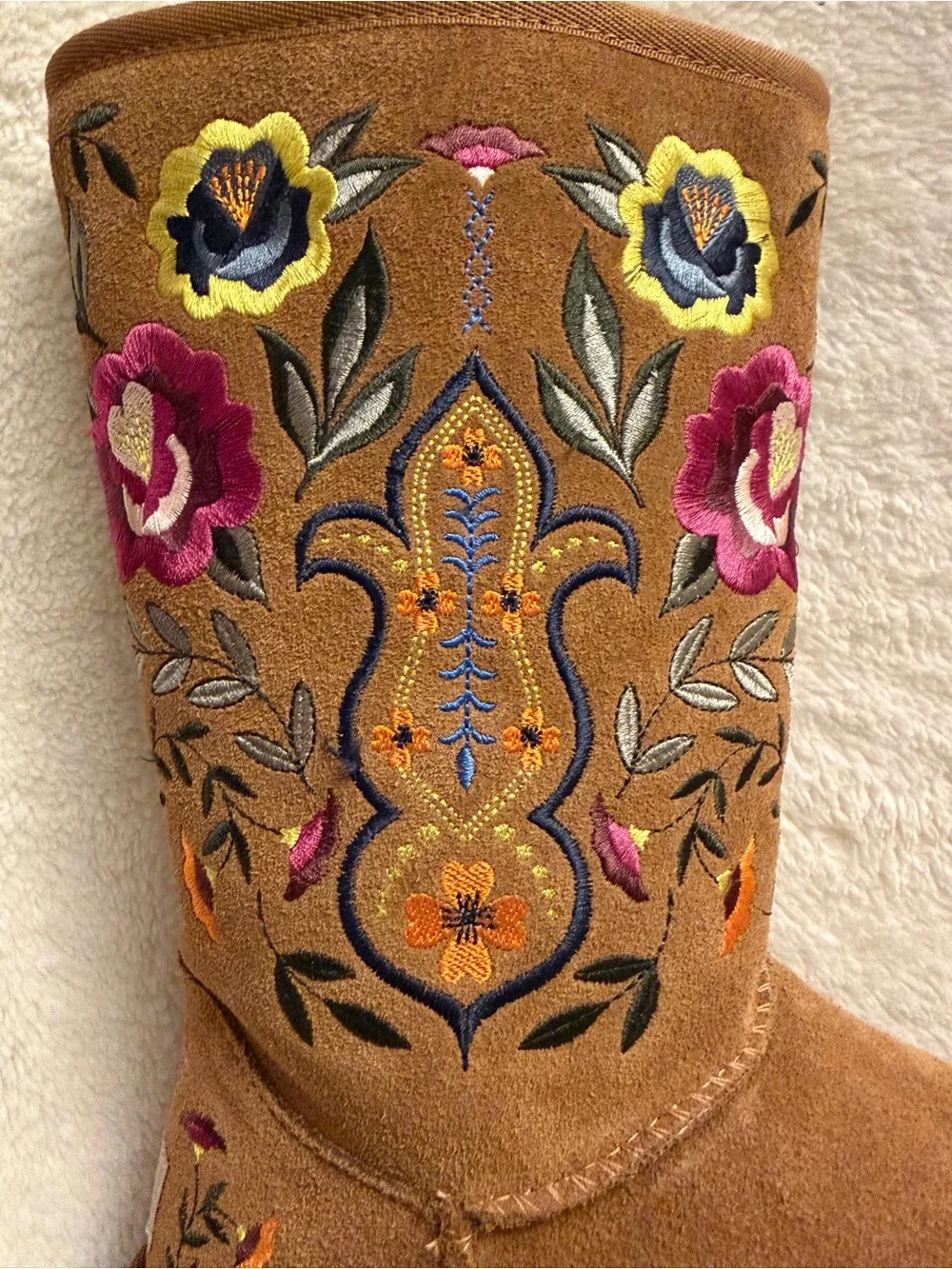 UGG Australia Juliette Chestnut Suede Floral Embroidered Boots Women's 7